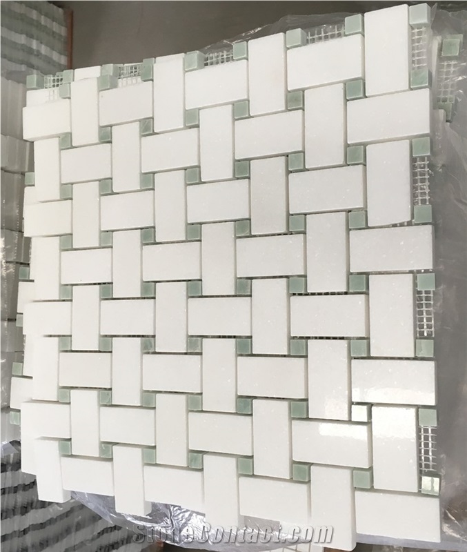 Oriental White Herringbone Marble Mosaic Tile