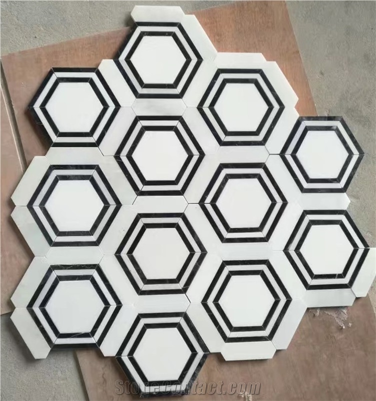 Polished Bianco Carrara Marble Mosaic Floor Tile