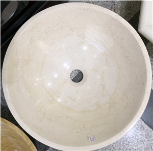 Round Cream Marfil Marble Bathroom Vessel Sinks