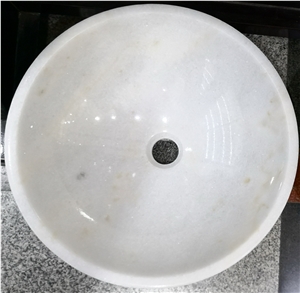 Round Cream Marfil Marble Bathroom Vessel Sinks
