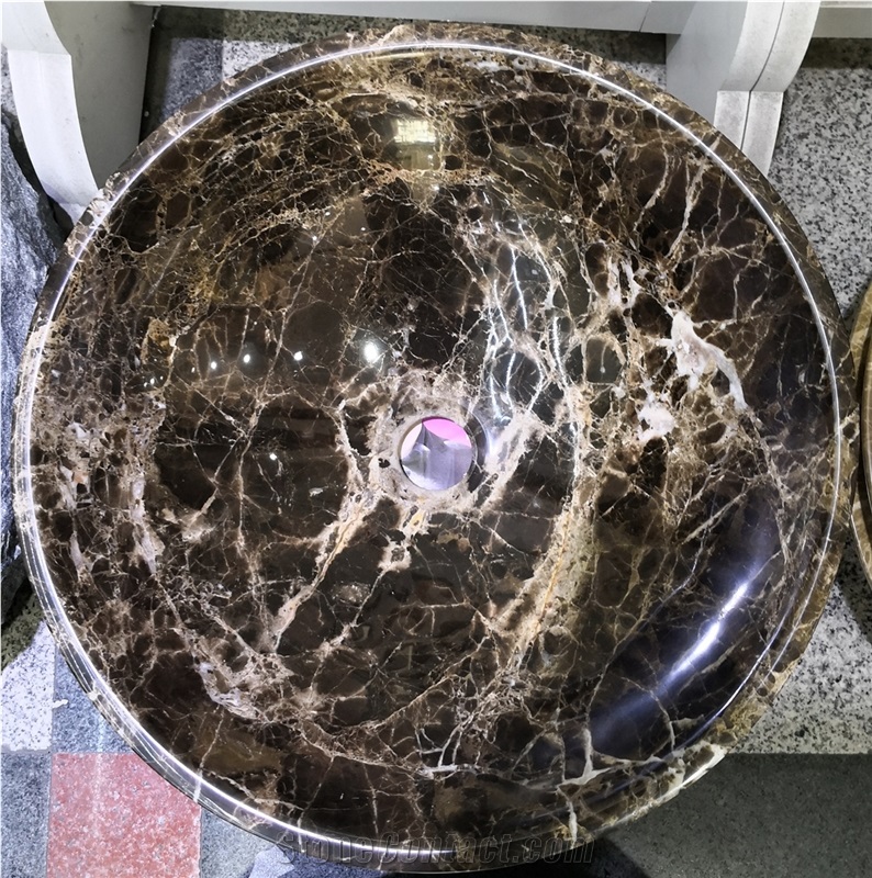 Round Crystal White Marble Bathroom Vessel Sinks