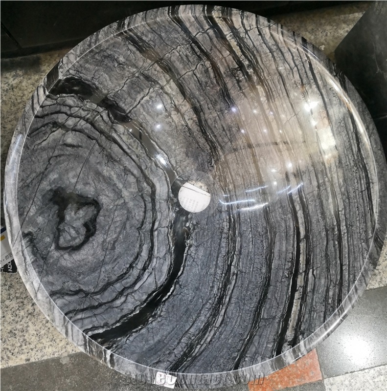 Round Forest Black Marble Bathroom Vessel Sinks