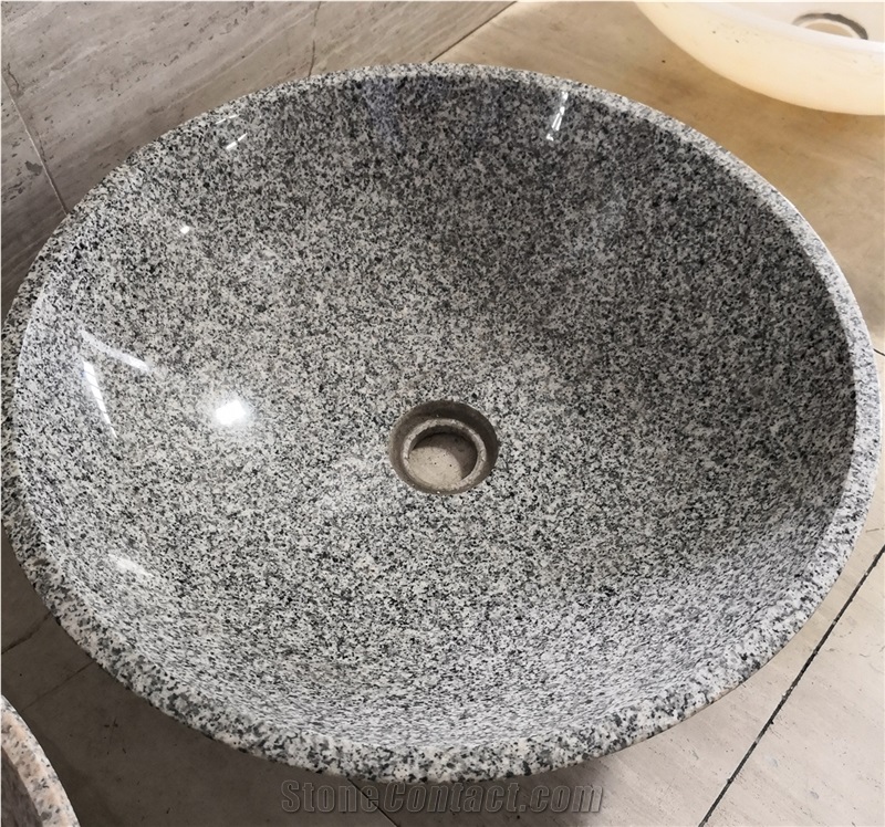 Round Red Granite Stone Bathroom Vessel Sinks