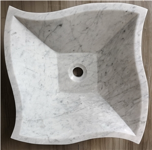 Square Carrara White Marble Bathroom Vessel Sinks
