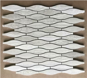 White Wooden Marble Fan Shaped Fish Scale Mosaic