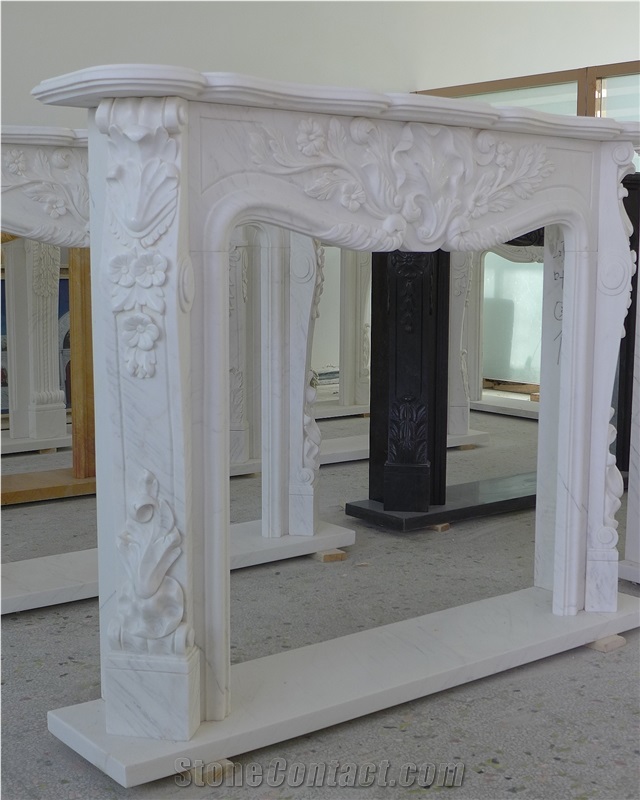 French Style White Marble Fireplace Mantel