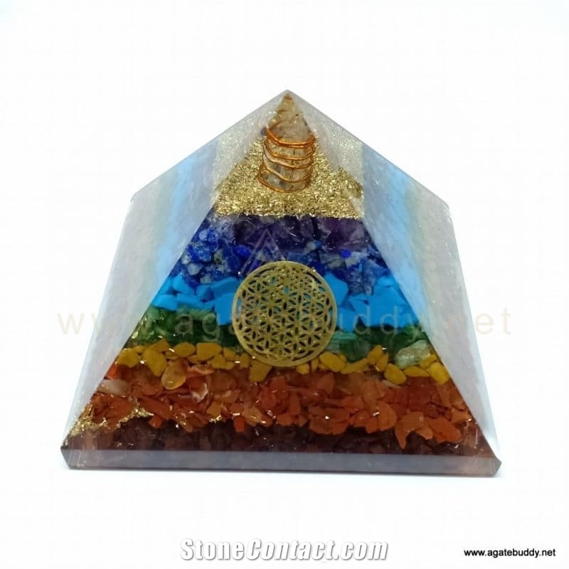 Seven Chakra Orgonite Pyramid by Agate Buddy
