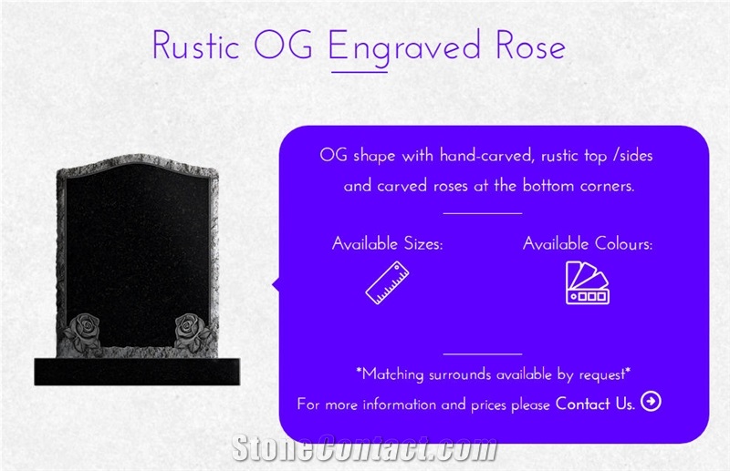 Rustic Og Eng. Rose Black Granite Gravestone
