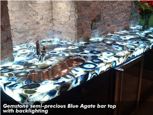 Gemstone,Semi-Precious Blue Agate Bar Top with Backlighting