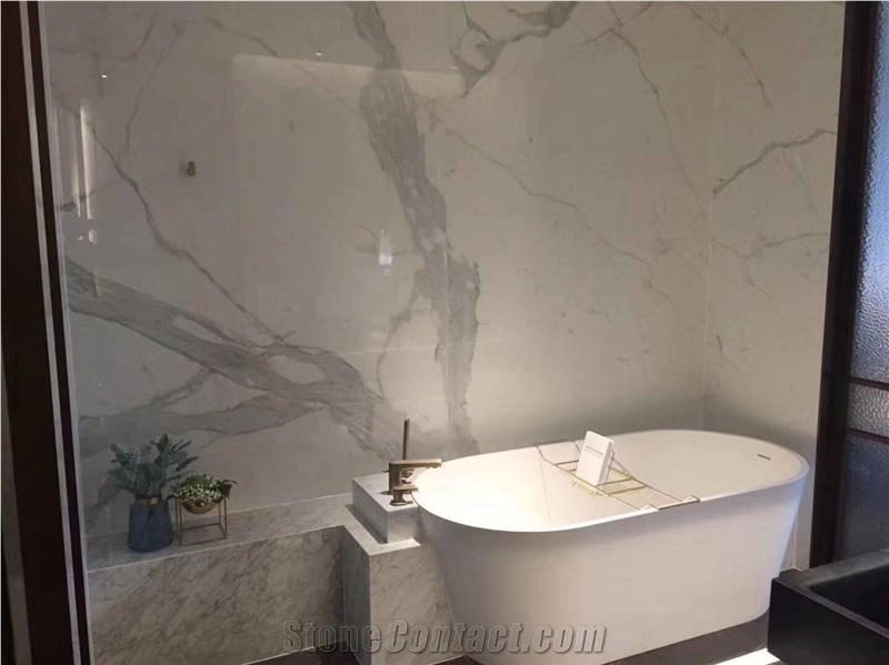 Calacatta White Marble Book Match Bathroom Wall