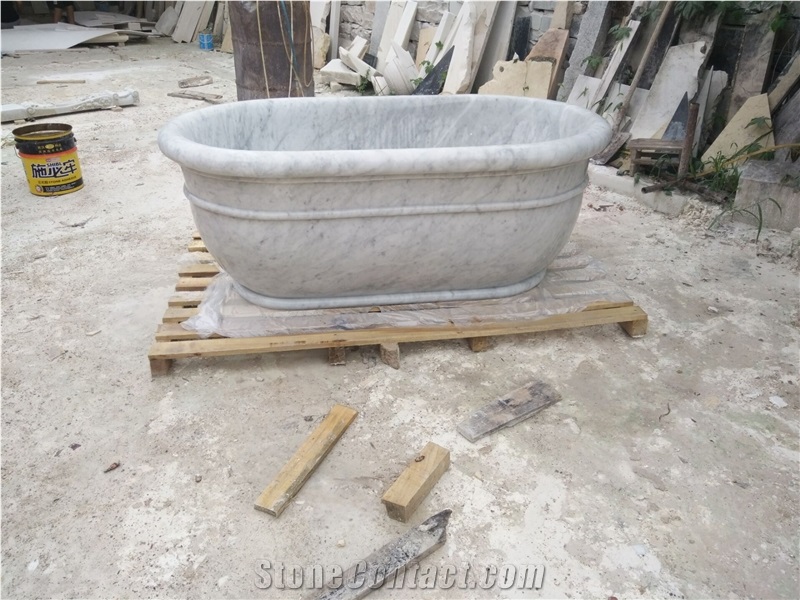 White Carrara White Marble Bath Tub Oval Tub