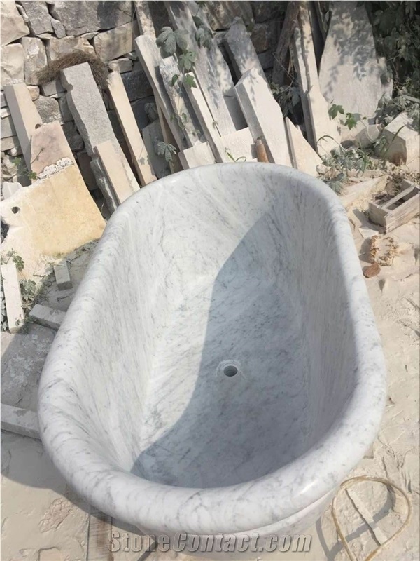 White Carrara White Marble Bath Tub Oval Tub