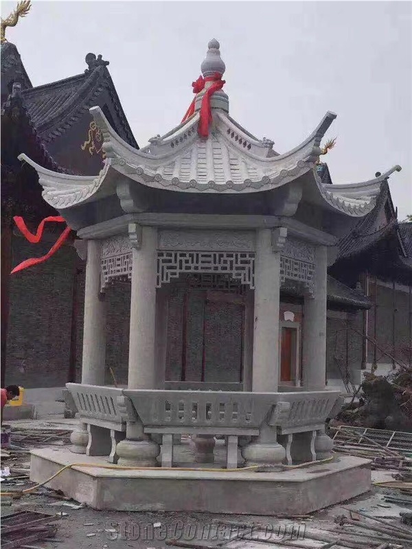 Grey Granite Hexangular Pavilion, Chinese Pagoda