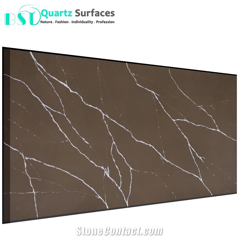 Chocolate Brown Veined Quartz Stone for Countertop
