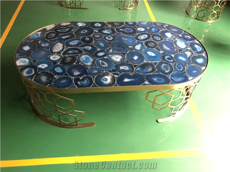 Simiprecious Blue Agate Stone Side Table
