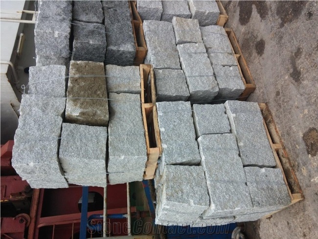 Bergama Grey Granite Landscaping Stones, Cubestone, Cobble