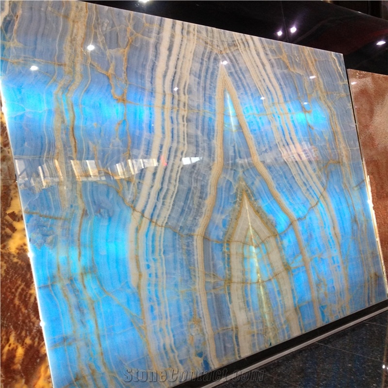 Blue Color Onyx Stone Slab,Cheap Blue Marble Wall Panel Tile