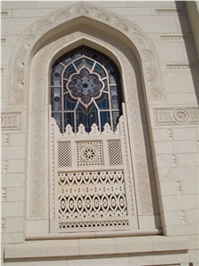 Oman Beige Marble Carced Windows Jali and Frames