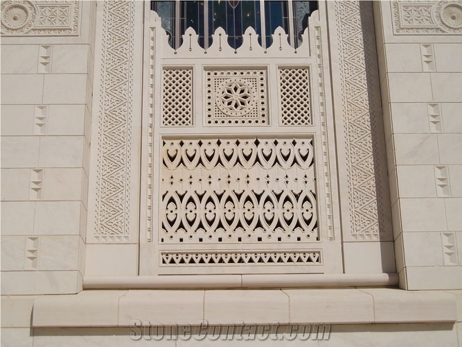 Oman Beige Marble Carced Windows Jali and Frames