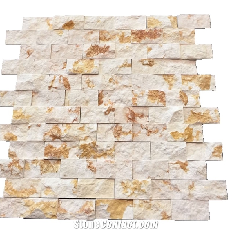 China Gold Marble Mosaic Wall Tiles Split Face