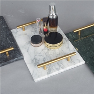 Gorgeous Rectangle Marble Tray with Gold Handles