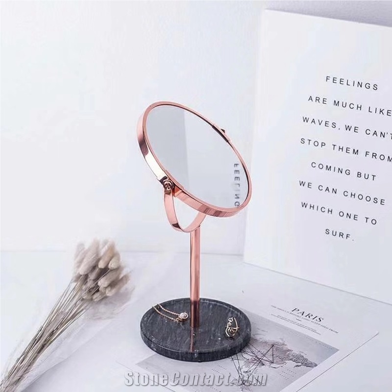 Table Standing Makeup Mirror with Black Marble
