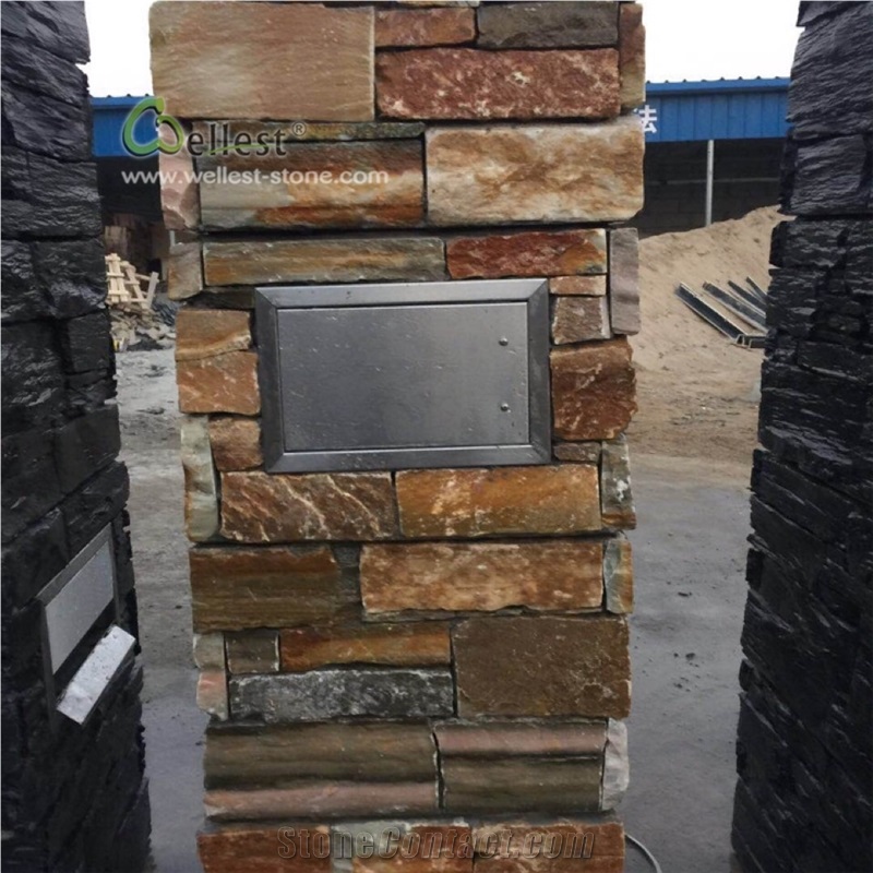 Mail Box Post Slate Stacked Stone Panel Column