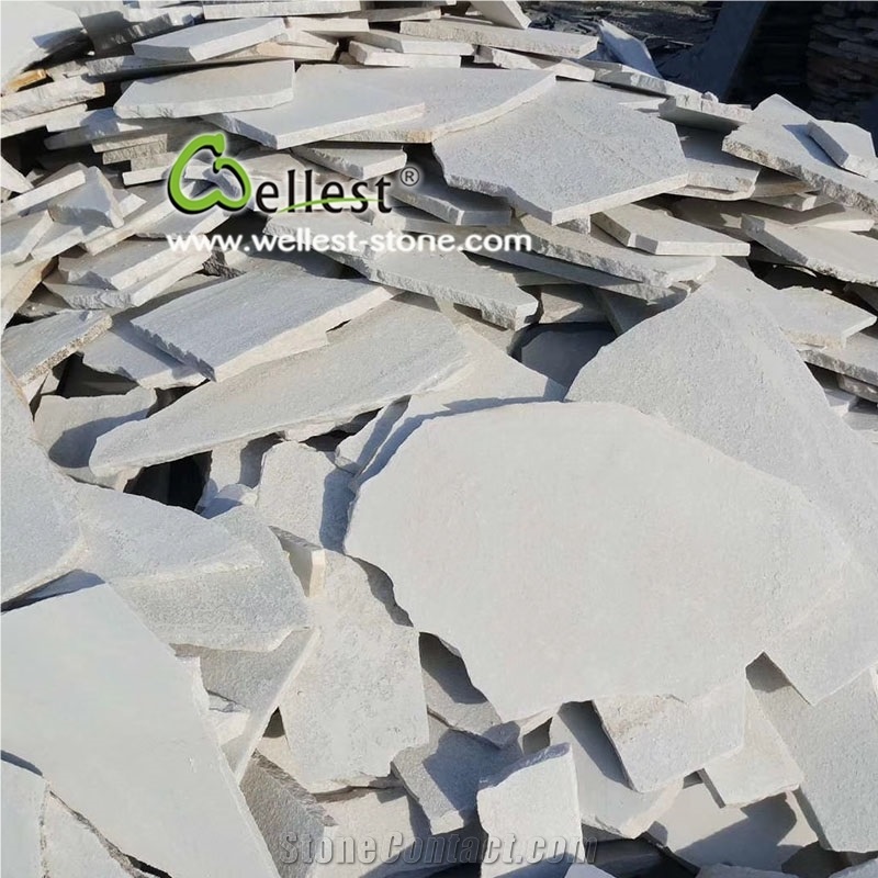 Sparkle White Quartzite Flagstone Wall and Floor