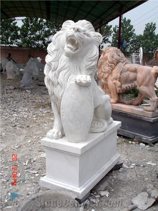Animal Shizi Sculptures, Lion Statues Handcarved