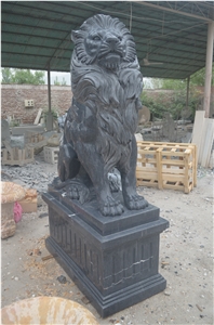 Black Sleeping Lion Statues, Animal Sculptures