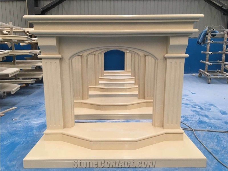 Coral Cream Marble Indoor Modern Fireplace Mantels
