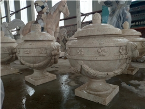 Fangshan White Marble Stone Flower Pots