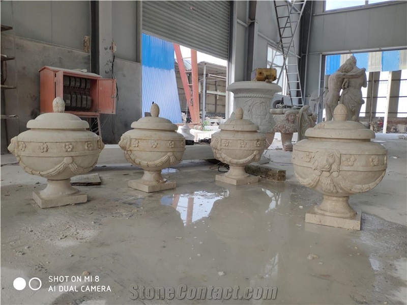 Fangshan White Marble Stone Flower Pots