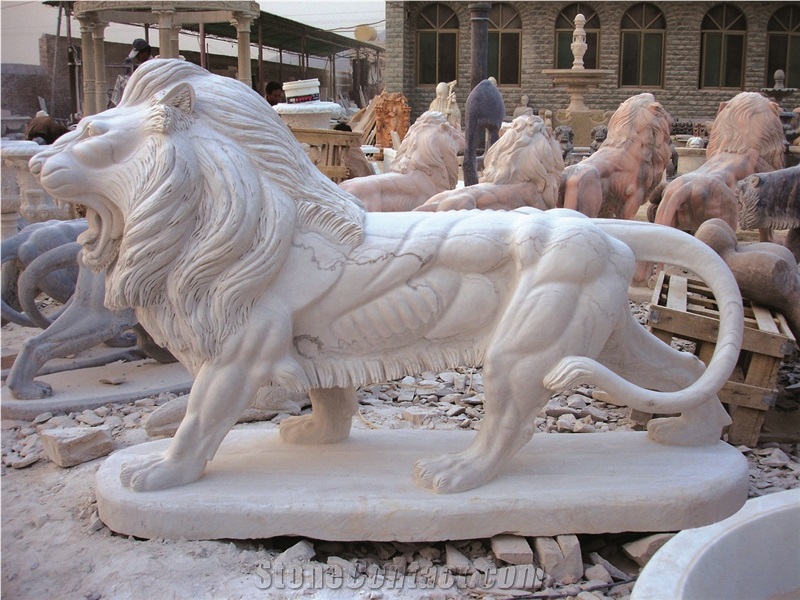 Shizi Lion Animal Sculptures Handcarved Statues