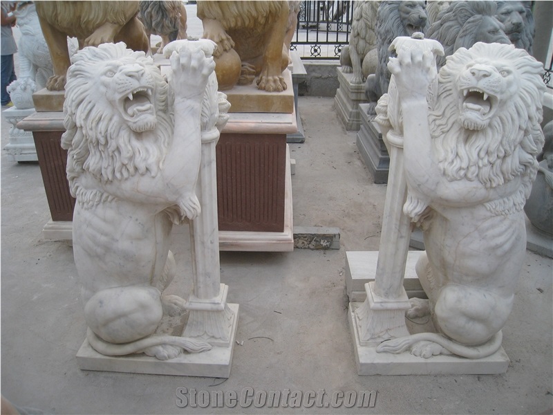 Shizi Lion Animal Sculptures Handcarved Statues