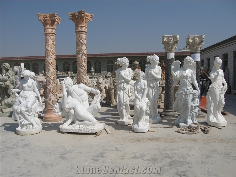 White Hollow Column Cast Stone Pilasters with Base
