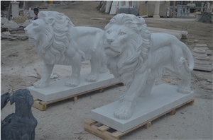 White Marble Lion Statues, Animal Sculptures