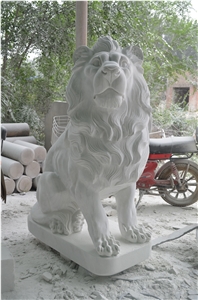 Yellow Lion Guardian Statue, Handcraved Scuptures