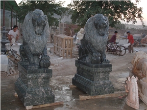 Yellow Lion Guardian Statue, Handcraved Scuptures