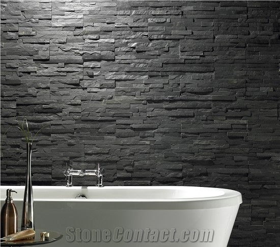 15*60cm Cut-To-Size Black Stone Slate Wall Panel