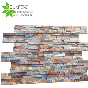 China Multicolor Stacked Stone Veneer Slate Wall