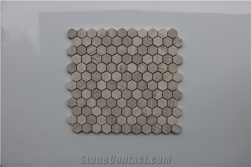 China Hexagon Light Wooden Marble Mosaic,Tiles
