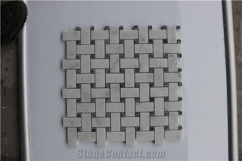 Italy Carrara White Basketweave Marble Mosaics