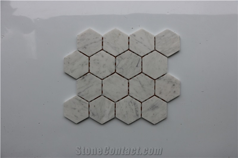 Italy Carrara White Hexagon Tumbled Marble Mosaics