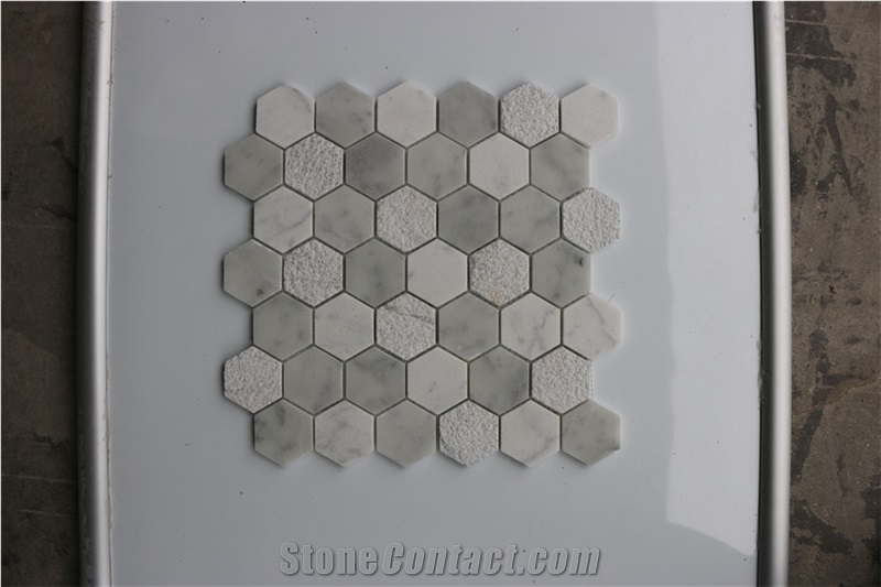 Italy Carrara White Honed Hexagon Marble Mosaics