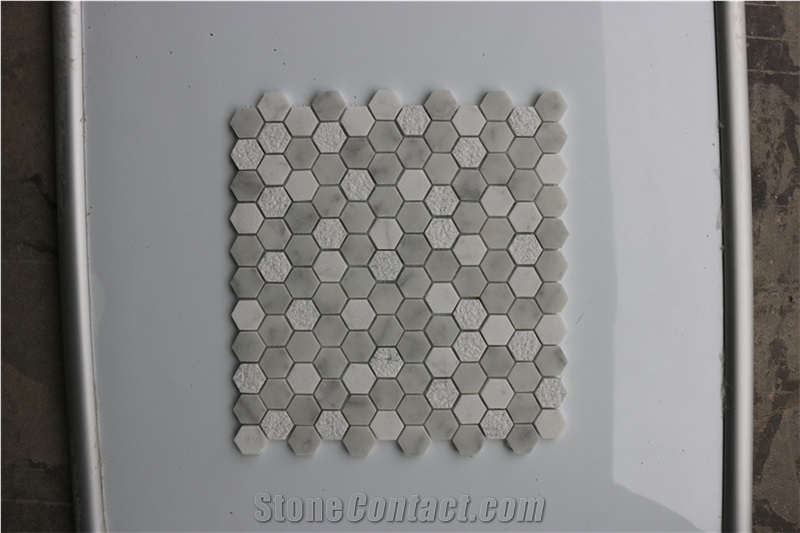 Italy Hexagon Carrara White Brushed Marble Mosaics