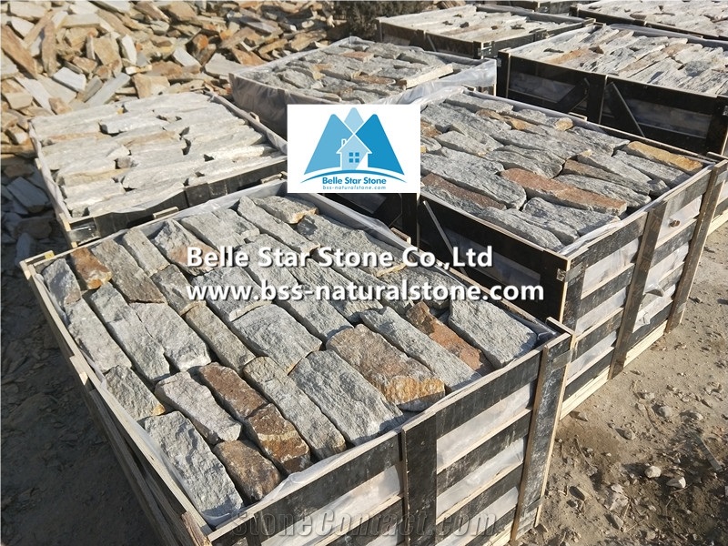 Rustic Grey Quartzite Field Brick Stone Veneer