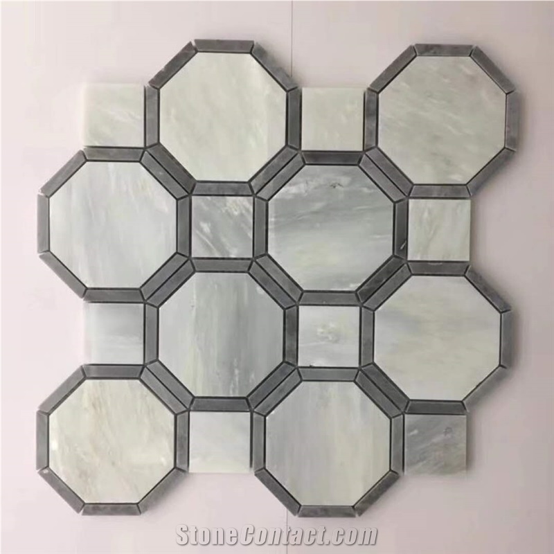 Eastern White +Grey Hexagon Marble Mosaic Tile