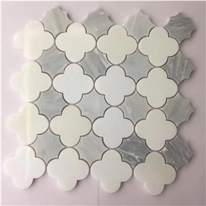 Pure White+Grey Marble Flower Mosaic Tile