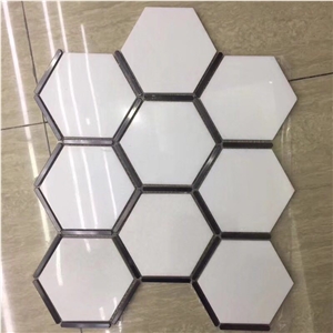 Thassos White+Black Marquina Marble Hexagon Mosaic